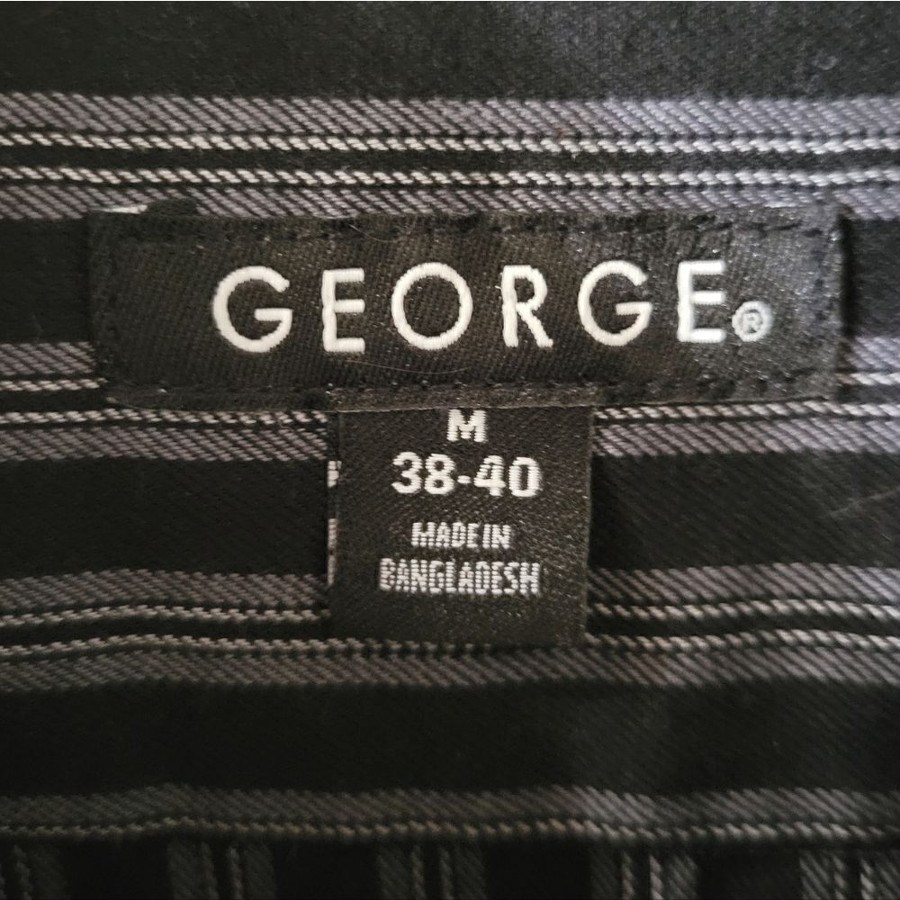 George Men's Black Stripe Long Sleeve Button-Down Dress Shirt - Picture 2 of 11